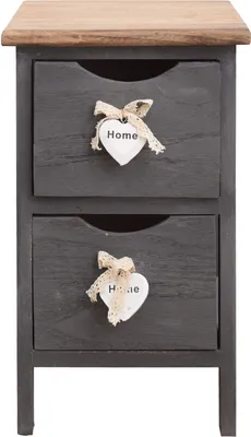 Image de Rebecca Mobili Table de nuit étroite avec 2 tiroirs en bois, gris et marron