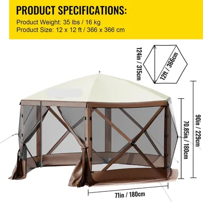 Obrázek produktu pro Stan typu gazebo – rozkládací, šestistěnný – stan s moskytiérami – přenosné pouzdro – kolíky