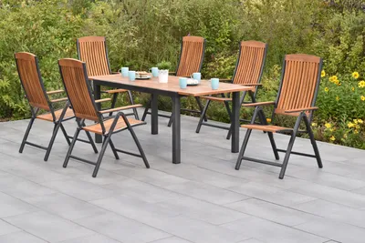Produktbild von Merxx Gartenmöbel Set Athos 7tlg., 6 Klapsessel, Ausziehtisch 150 (200) x 90 cm- Aluminium/Akazie