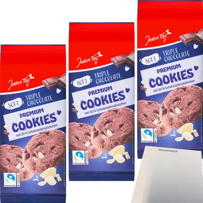 Produktbild von Jeden Tag Cookies Soft Triple Chocolate 3er Pack (3x210g Packung) + usy Block