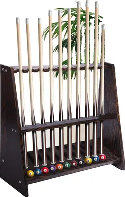 Productafbeelding van Billiardkeu-rek, gemaakt van milieuvriendelijk, dik hout, basisbreedte 20 cm, 10 vakken, opening grootte 35 mm, ontwerp voor bevestiging aan de vloer