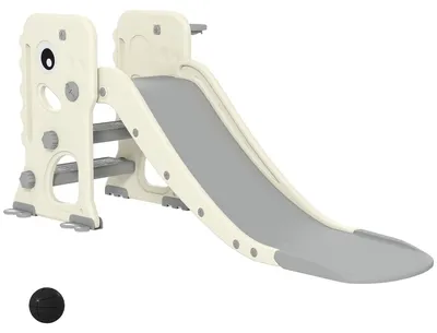 Obrázek produktu pro Dětská skluzavka 3 v 1 s lezeckou konstrukcí a basketbalovým košem | Barva: Hnědá, šedá | Rozměry: 31 x 132 x 46 cm