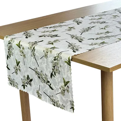 Obrázek produktu pro Běhoun na ubrus odolný proti skvrnám květiny jabloňový květ bílý lesklý 50x100 cm