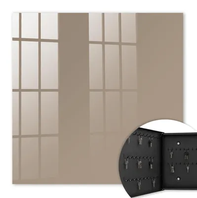Produktbild von Metall Schlüsselkasten 30 x 30 cm - schwarzer Schlüsselschrank zur Wandmontage - wandhängende Schlüsselbox mit Tür - nach links öffnend - Schlüsselaufbewahrung für Flur - Büro - Arbeitszimmer - Werkstatt - Garage - Hellbraun