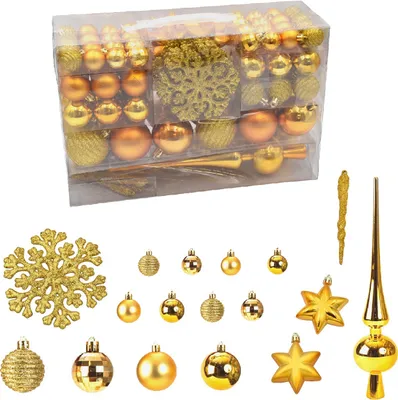 Produktbild von 115er Set Gold Weihnachtskugeln mit Spitze Christbaumschmuck