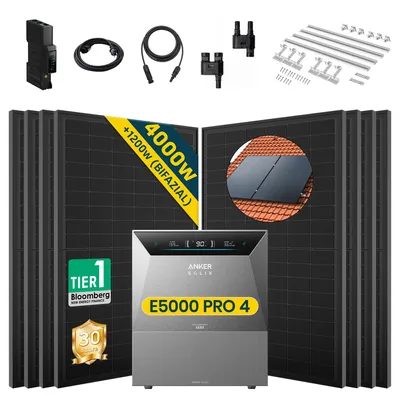 Produktbild von ALLDREI Balkonkraftwerke mit Speicher Anker Solix Solarbank 4 E5000 Pro & BP2700x1,Komplettset mit 8x500W Bifazialer Solarpanel & Smart Meter Gen 2
