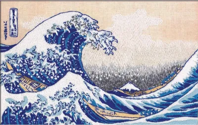 Zdjęcie produktu dla Zestaw do haftu satynowego Panna "Pod falą Kanagawy. Katsushika Hokusai", wstępnie narysowany obraz do haftu, 15x10cm