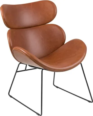 Produktbild von Cazy Sessel aus vintage cognac farbenen PolyurethanKunstleder mit schwarzen Gestell.