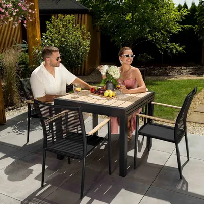 Produktbild von di volio Gartenmöbel PAVIA, ausziehbarer Gartentisch mit 4 Stühlen - Set, Essgruppe für 4 Personen, langlebig & wetterfest, aus hochwertigen Materialien