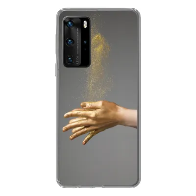 Produktbild von MuchoWow® Handyhülle Schutzhülle Hülle für Huawei P40 Pro Frau mit goldgefärbten Händen und einer Glitzerwolke Silikon Softcase Handy Hülle - Schutz