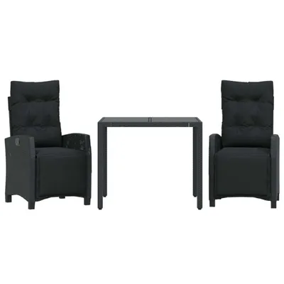 Produktbild von vidaXL 3-tlg. Garten-Essgruppe mit Kissen Schwarz Poly Rattan