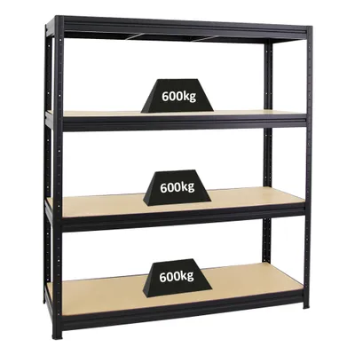 Produktbild von Schwerlastregal DINO | HxBxT 180x160x60cm | 4 MDF-Platten-Ebenen 6,5 mm | Fachlast 600kg | Schwarz