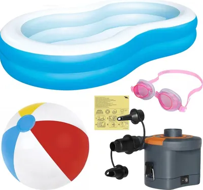 Produktbild von Kinderpool-Set für den Garten 4IN1 Familien-Gartenpool, elektrische Batteriepumpe, Kinder-Tauchbrille, Großer Strandball