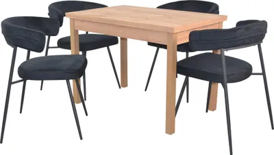 Produktbild von Essgruppe, Tischgruppe 5-teilig Schwarz/Eiche Nb.