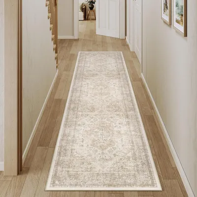 Obrázok produktu pre Koberec do chodby, bežec, 60x240 cm, béžová farba, umývateľný, krátky vlas, vintage štýl