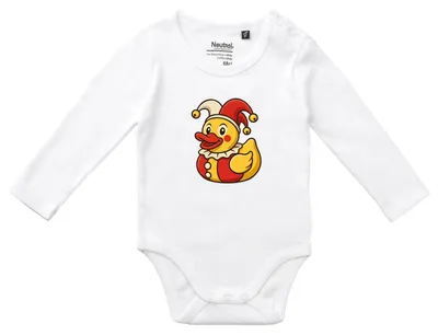 Produktbild von Huuraa Baby Body Quietscheente Joker Gummiente Hofnarr 74 White  Baumwolle Fairtrade Langarmbody Geschenkidee