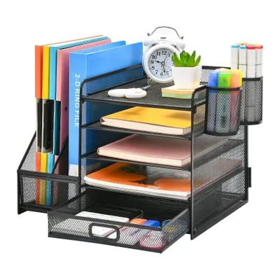 Produktbild von Lukana Schreibtisch Organizer Metall – Büro Organizer mit Schublade, Fächern & Stifthalter – Dokumentenablage & Schreibtisch Ordnungssystem – Platzspa
