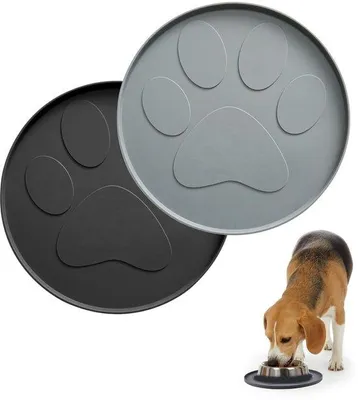 Immagine prodotto di Ibenzoa® Set di 2 tappetini per animali – Silicone, antiscivolo e lavabili in lavatrice, 27,5 x 27,5 x 1 cm, Grigio e Nero – Sottopiatto protettivo per cani e gatti