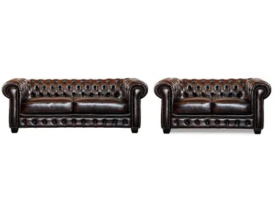 Produktbild von Chesterfield Garnitur 3+2 - Büffelleder - Braun - BRENTON