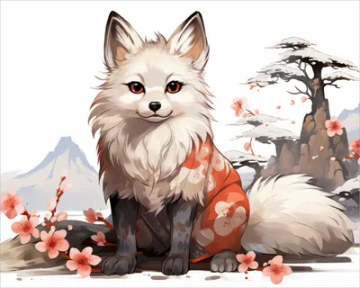 Produktbild von Wallario Poster - Fuchs mit Kirschblüten, Kunstdruck Größe: 40 x 50 cm