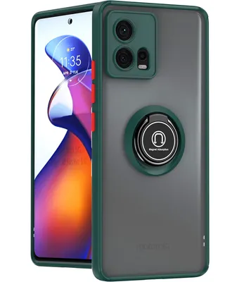 Immagine prodotto di Custodia per Motorola Edge 30 Fusion in TPU traslucido opaco con supporto ad anello e supporto verde scuro
