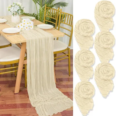 Obrázok produktu pre Béžové obrusy z priehľadnej látky, 6 kusov, 90 x 300 cm, štýl boho, rustikálny vzhľad