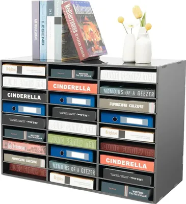 Produktbild von Postsortierer - Literaturablage aus verstärktem PVC - 27 Fächer - 50 kg Tragkraft - Für Büro, Lehrer & Schüler - Schwarz