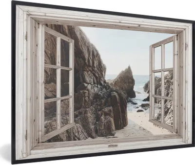 Produktbild von MuchoWow® Gerahmtes Poster Aussicht - Strand - Meer 90x60 cm - Poster mit Schwarzem Bilderrahmen Wandposter Rahmen Foto Bilder - Fotorahmen - Foto-Plakat