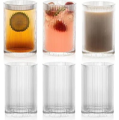 Immagine prodotto di Set di 6 bicchieri da cocktail con motivo a righe, capacità 500 ml, stile origami, ideali per cocktail, caffè e acqua