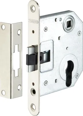 Image de Boitier de serrure encastrable à cylindre pour porte d'entrée, axe et entraxe 55mm, bouts ronds - THIRARD