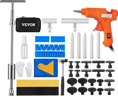 Produktbild von VEVOR 52-teiliger Ausbeulen-Abzieher Ausbeulwerkzeug Dellen-Reparaturset, inkl. 20 Brückenabziehlaschen & 2 x Abisolierungsnut, 2 in 1 Gleithammer-Abzieher Entfernung von Beulen, für Autos usw.