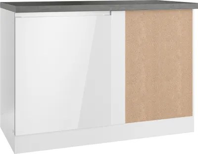 Produktbild von Eckunterschrank 120 cm in Hochglanz weiß, Arbeitsplatte Betonoptik MARSEILLE-03