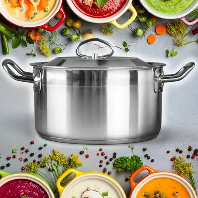 Produktbild von Kochtopf 30 cm - Edelstahl - Induktionspfanne mit Deckel - Antihaft Suppen- und Fleischpfanne