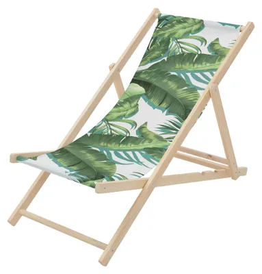 Produktbild von ECD Germany Liegestuhl klappbar Tropical Grün-Weiß aus Holz Sonnenliege mit 3-Fach verstellbarer Rückenlehne Strandliege für Garten Balkon Terrasse