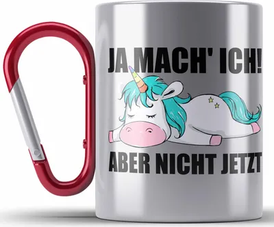 Produktbild von Trendation - Lustige Edelstahl Tasse Karabiner mit Spruch Einhorn Mitarbeiter Arbeitskollege Geschenk Kollegin (Rot)