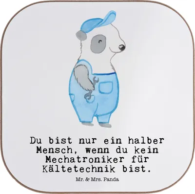Produktbild von Mr. & Mrs. Panda Holzuntersetzer Mechatroniker für Kältetechnik Herz - Weiß - Geschenk, Getränkeuntersetzer, Spruch, Untersetzer Gläser, gläseruntersetzer, Coaster, Glas