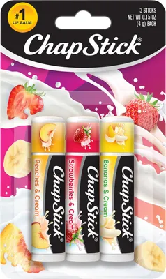 Produktbild von Chapstick | Lippenbalsam Set - 3 Stück - 12 ml - Feuchtigkeitsspendend - Erdbeere - Pfirsich