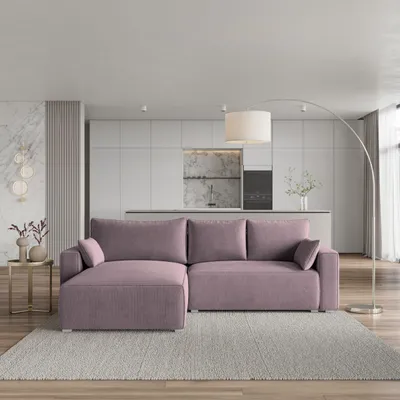 Zdjęcie produktu dla Masseno Narożnik FORIL P z funkcją spania i pojemnikiem na pościel Kształt L, Rozkładana sofa, Rogówka - Wrzos, POSO 130