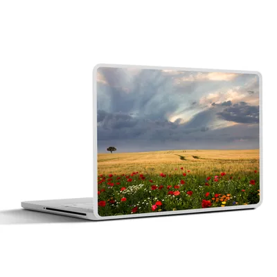 Produktbild von MuchoWow® Laptop Aufkleber Sticker Cover Blumen - Weizen - Wolken 32.5x23.5 cm - Sticker für Laptop - Selbstklebend