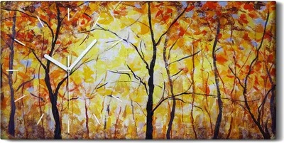 Produktbild von Wohnzimmer-Bild Leinwand Uhr Geräuschlos 60x30 Ölgemälde Wald Bäume Herbst - weiße Hände