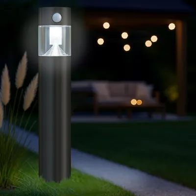 Produktbild von MeLiTec Solar Gartenleuchte SO31-1 rund mit Bewegungsmelder, Edelstahl anthrazit : Rund : Anthrazit Form: Rund Oberfläche: Anthrazit