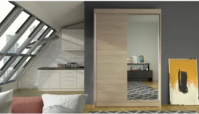 Obrázok produktu pre Šatníková skriňa so zrkadlom 120 cm SAMANRE 1 - dub sonoma