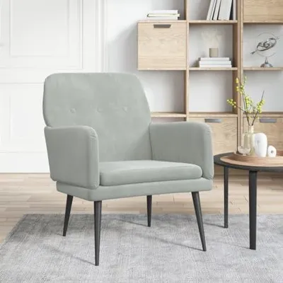 Produktbild von Hellgrauer Samtsessel 62 x 79 x 79 cm – Polstersessel mit Metallgestell und Schaumstoffpolsterung für Wohnzimmer, Schlafzimmer und Leseecke