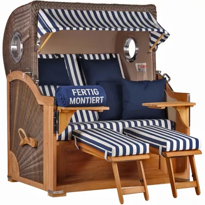 Produktbild von Strandkorb Baltikum Teak PE Grey 2,5 Sitzer Volllieger mit Bullaugen