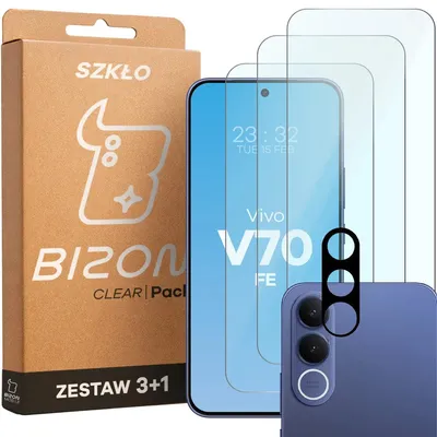 Produktbild von 3x Gehärtetes Glas + Kameraschutz für Vivo V70 FE 5G, Bizon Glass Clear Pack