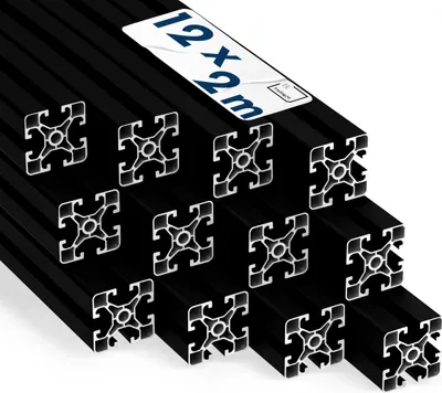 Produktbild von Alu Profil 12 Stück 40x40mm light 2m System-, Montage-, Konstruktionsprofil Nut 8 schwarz
