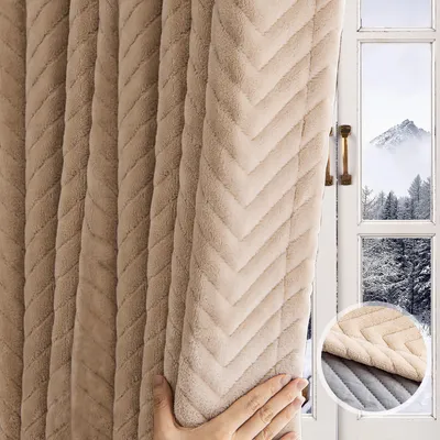 Produktbild von Thermovorhang Verdunkelung Vorhang Kälteschutz Winddicht Plüsch Gesteppter Thermo Gardine Verdunkelungsvorhänge, B200xH260cm, Beige