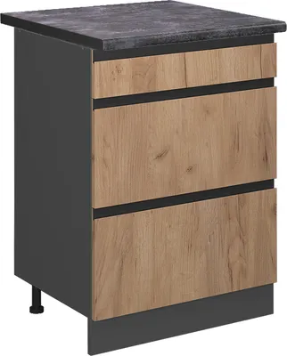 Obrázek produktu pro Spodní skříňka kuchyňské linky Vicco R-Line Zlatý mocný dub 60 cm se zásuvkami, PD Antracit, Model 45668