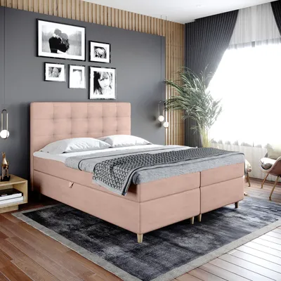 Produktbild von Boxspringbett Doppelbett DANTE   120x200cm Bett mit Bonellmatratze, mit Bettkasten f r Bettw sche und Topper. EIN Bett mit einem klassischen, konturierten Kopfteil (rosa, 120x200)