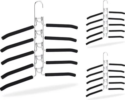 Produktbild von Famanu Kleiderbügel Set - 3 Stück - Platzsparend - Antirutsch - 5 in 1 - Silber-Schwarz